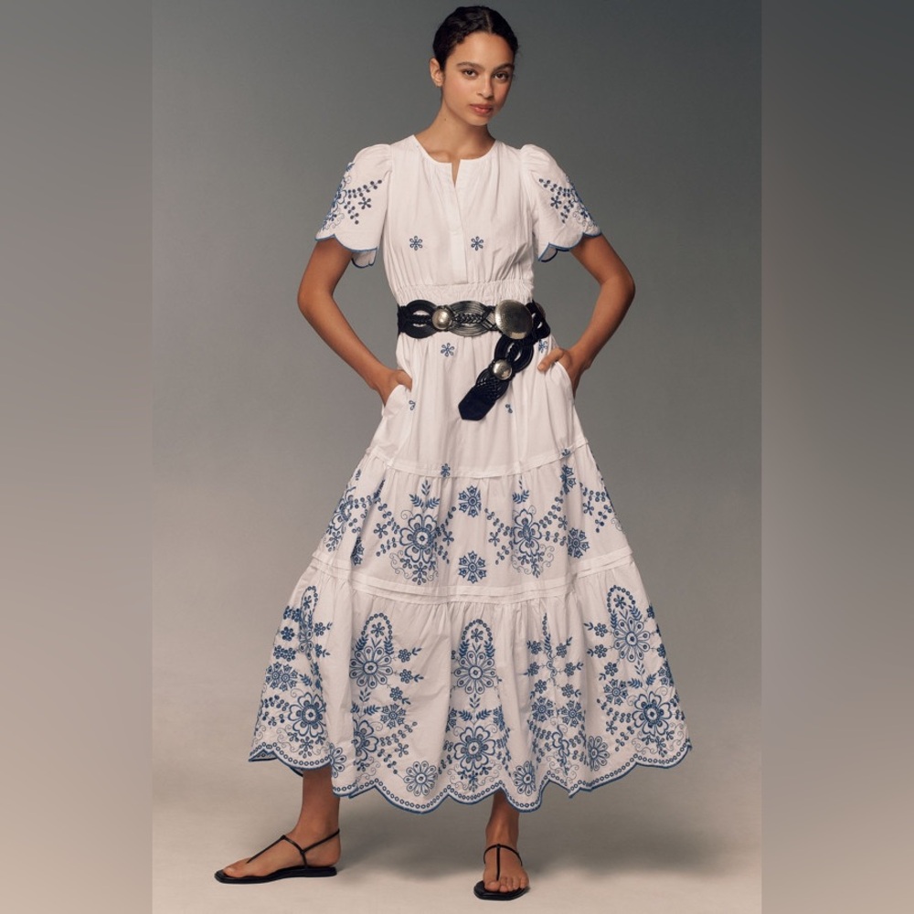 Anthropologie Somerset maxi dress White blue eyelet
